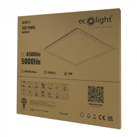 LED-Panel 60x60 Einbau-Panel 50W 6500lm 6500K Kaltweiß hinterleuchtet Ecolight