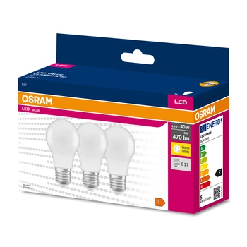 3x LED Lampe E27 A60 4,9W = 40W 470lm 2700K Wärme 200° OSRAM Value