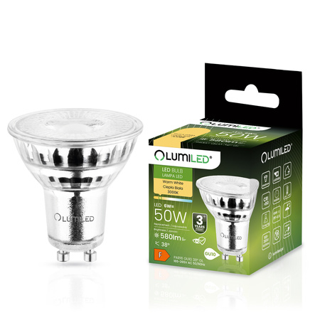 10x LED Lampen GU10, Glühbirne aus Glass 6W = 50W 580lm 38° 3000K warm LUMILED