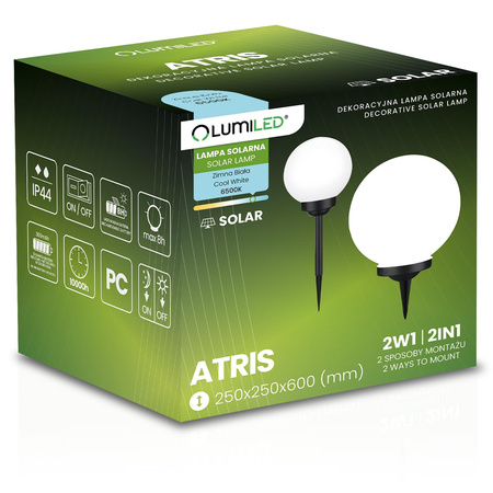 Solar-LED-Lampe, Solar Gartenleuchte IP44 6500K 25cm Kugelleuchte Weiße ATRIS LUMILED