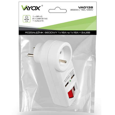 Elektrischer Netzverteiler mit Schalter 2x USB 1x 2P+0 Dieb VAYOX