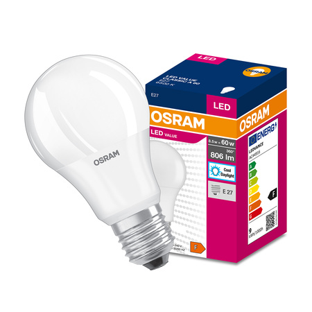 LED Leuchtmittel E27 A60 9W = 60W 806lm 6500K Kalt 200° OSRAM