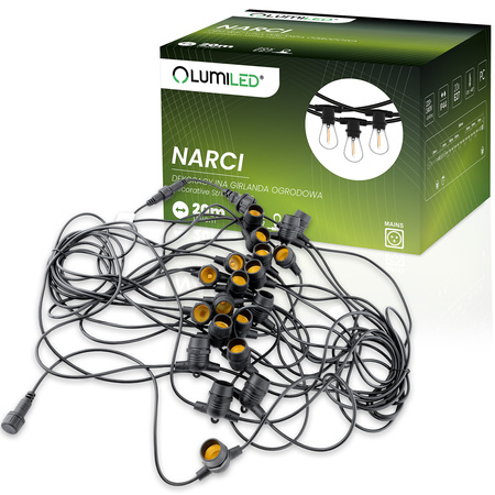 LED Außen-Lichterkette 20x E27, Garten Lichterkette 20m NARCI LUMILED