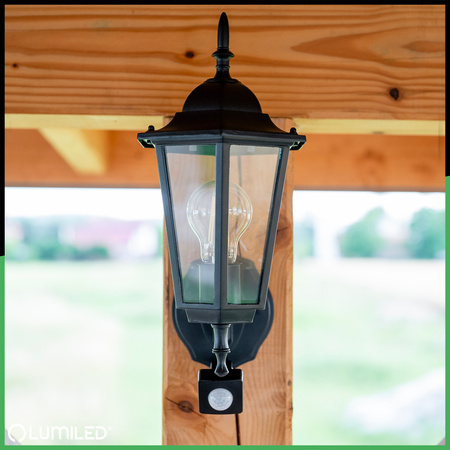 Wandleuchte Außen E27, Hängende Gartenlaterne mit Bewegungsmelder Schwarz BELLIS LUMILED