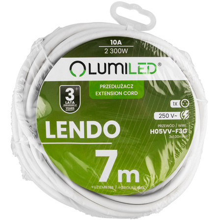 Netzverlängerungskabel Geerdete Steckdosenleiste 1 Steckdose 7m Weißes Kabel Lendo Lumiled