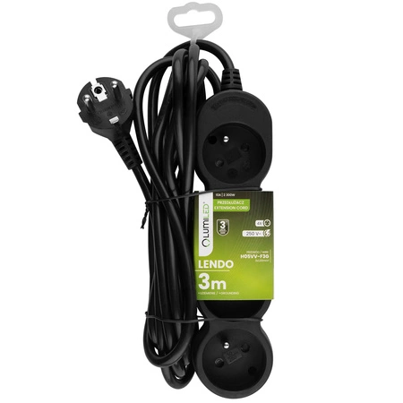 Netzverlängerungskabel Geerdete Steckdosenleiste 4 Steckdosen 3m Schwarzes Kabel Lendo Lumiled