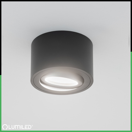 Halogen-Aufbauleuchte, Aufbauspot 50mm Runde Tube Schwarz AMAT-S+LED-Einsatz 7W 4000K LUMILED