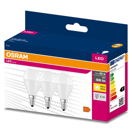 3x LED Lampe E14 P45 7W = 60W 806lm 2700K Wärme 200° OSRAM VALUE