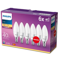 Set mit 6 LED-Kerzenlampen E14 B35 4,9 W = 40 W, 470 lm, 2700 K, warm matt, PHILIPS