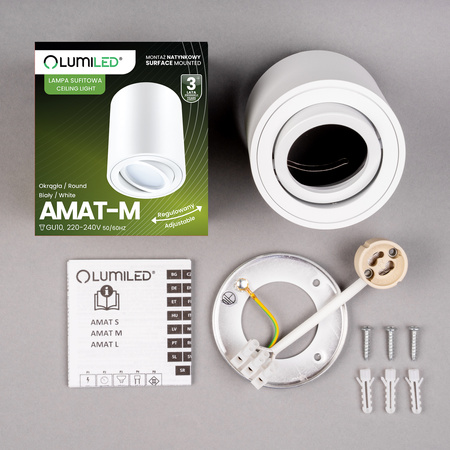 Halogen-Aufbauleuchte GU10, Aufbauspot 84mm beweglich Runde Tube Weiß AMAT-M LUMILED