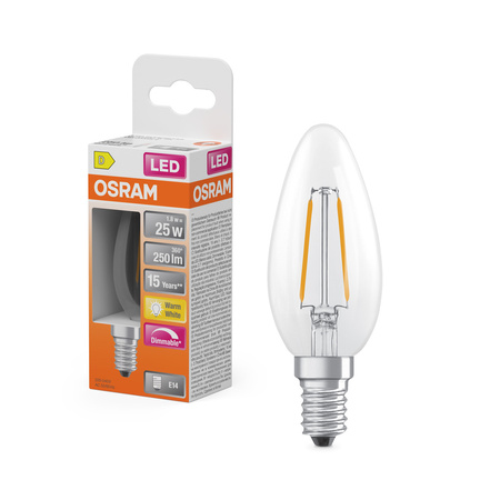 LED-Lampe B35 E14 Kerze 1.8W = 25W 250lm 2700K Warm 320° Glühfaden Dimmbar SUPERSTAR Osram