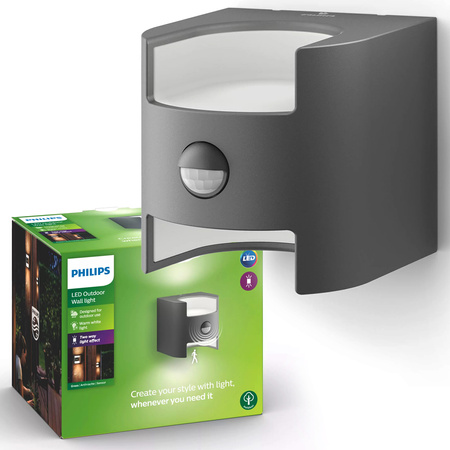 LED-Gartenlampe GRASS IR myGarden Elevation Wandleuchte 4,5W 2700K IP44 Up-Down mit Bewegungssensor Anthrazit PHILIPS