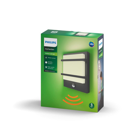 Gartenlampe LED Wandleuchte PETRONIA IR myGarden 12W 2700K IP44 mit Bewegungssensor Anthrazit PHILIPS