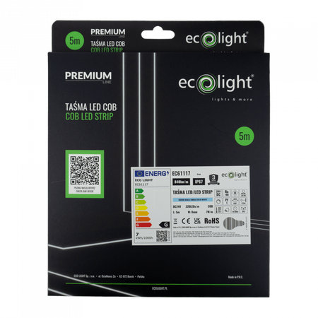 LED-Streifen COB 7W/m 840lm/m 320LED/m 24V 6000K Kalt IP67 Rolle 5m Ecolight