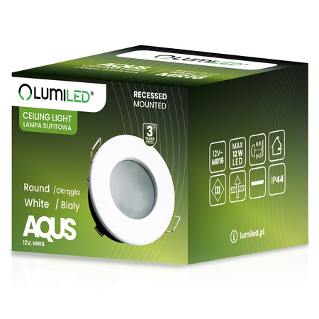 Einbaustrahler GU10, Einbauspot HALOGEN hermetisch für Badezimmer IP44 Weiß AQUA LUMILED