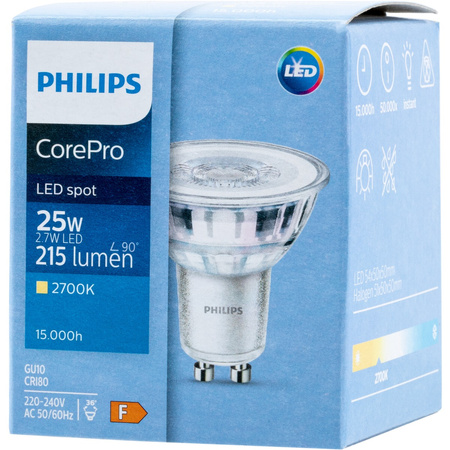 LED Leuchtmittel GU10 2,7W = 25W 215lm 2700K Warm 36° PHILIPS