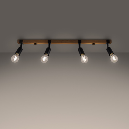 ZUCA 4 4xE27 Schwarz Holz Modern SOLLUX Deckenleuchte