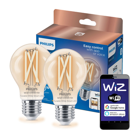 2x LED-Lampe E27 A60 7W = 60W 2700-6500K FILAMENT SMART WiFi Philips WiZ