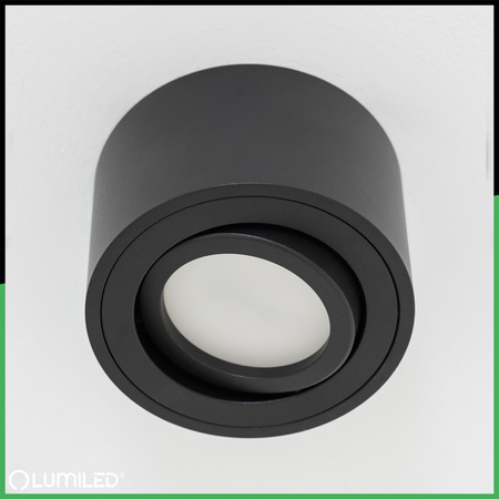 Halogen-Aufbauleuchte, Aufbauspot 50mm Runde Tube Schwarz AMAT-S+LED-Einsatz 5W 3000K LUMILED