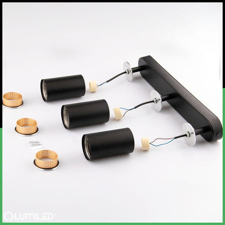 Deckenlampe LED Strahler 3x GU10 Röhre Spot ELIGIS Schwarz LUMILED