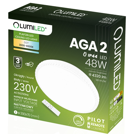 LED-Deckensegel AGA2 48W IP44 CCT Weiß Rund 40cm + LUMILED PILOT