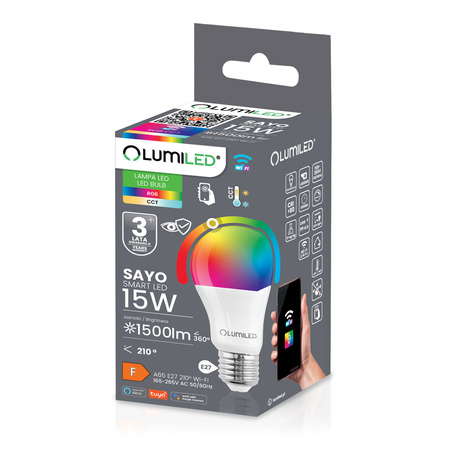 LED-Lampe E27 A65 15W = 100W 1500m RGB CCT Dimmbar Intelligent TUYA WiFi SMART SAYO LUMILED