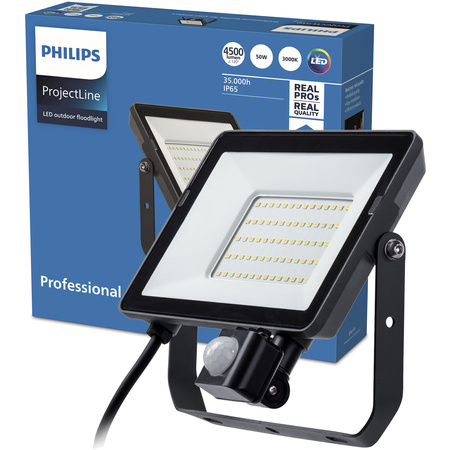 LED Fluter 50W 4500lm 3000K IP65 Schwarz mit Bewegungs- und Dämmerungssensor ProjectLine Fluter PHILIPS