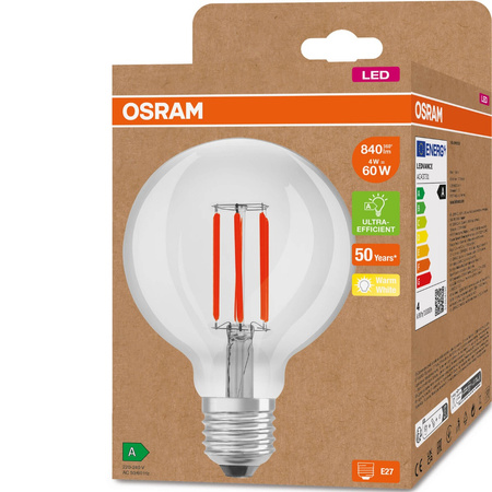 E27 CL G95 LED Lampe 4W = 60W 840lm 3000K Warm 360° OSRAM ULTRA EFFICIENT Filament