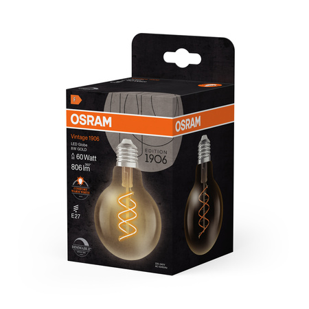 Dekorative LED-Lampe G80 Sphere E27 8W = 60W 806lm 2200K Warm CRI90 300° Amber Dimmbar Vintage 1906 Osram