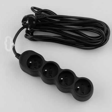 Netzverlängerungskabel geerdete Steckdosenleiste 4 Steckdosen 5m schwarzes Kabel Lendo Lumiled