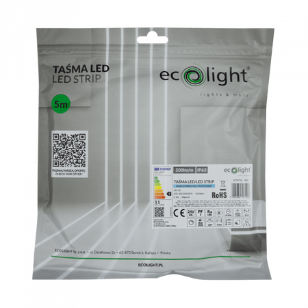 LED-Streifen SMD 2835 10.8W/m 500lm/m 60LED/m 24V 6500K Kalt IP63 Rolle 5m Ecolight
