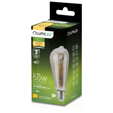 6x LED Lampen E27, Glühbirne ST64 6W = 50W 420lm 360° 2200K warm Glühfaden Edison Smokey LUMILED