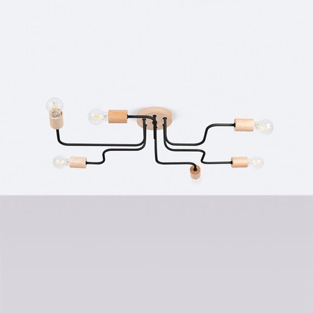 Kronleuchter Deckenleuchte 6x E27 Naturholz Schwarz Timbo Peach Puff SL.1670 Sollux