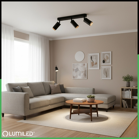 Deckenlampe LED Strahler 3x GU10 Röhre Spot ELIGIS Schwarz LUMILED