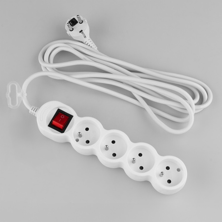 Netzverlängerungskabel Geerdete Steckdosenleiste 4 Steckdosen 3m ON/OFF Schalter Weißes Kabel Lendo Lumiled