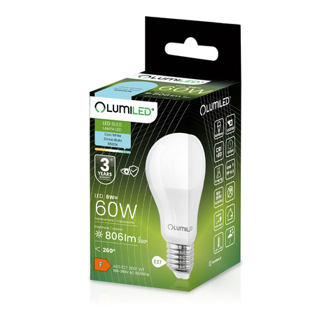 6x LED Lampen E27, Glühbirne A60 8W = 60W 806lm 260° 6500K kalt LUMILED
