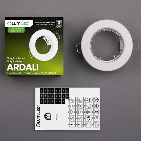 Einbaustrahler GU10, MR16 Einbauspot HALOGEN Runde Fest Weiß Blech ARDALI LUMILED