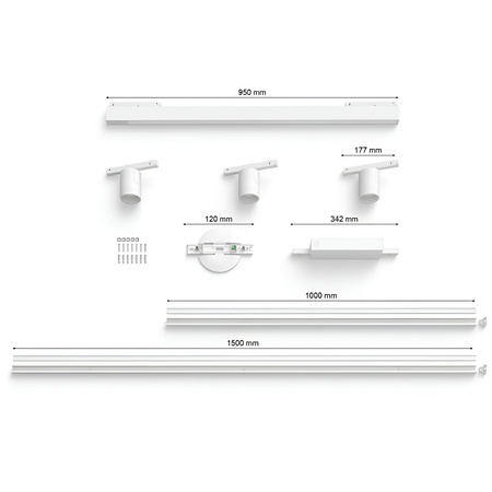 Perifo Lighting Rail Kit 1.5m + 3x Reflektor + LED Licht 44.6W CCT RGB Philips HUE Bluetooth Weiß