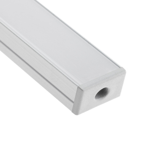 Eloxiertes Aluminiumprofil für LED KM35 Silber Aufbau 2m + undurchsichtige Abdeckung + Endkappen