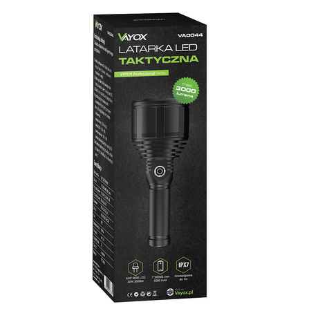 Taktische wiederaufladbare militärische LED-Taschenlampe Handheld USB XHP9090 3000lm kurz Pro VA0044 Vayox