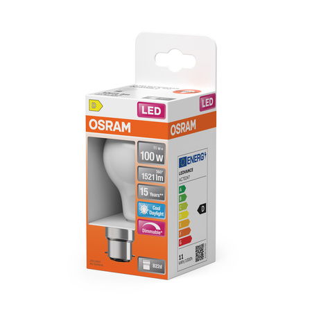 LED-Lampe A60 B22d 11W = 100W 1521lm 6500K Kalt 300° Dimmbar Retrofit Glühfaden CLASSIC Osram