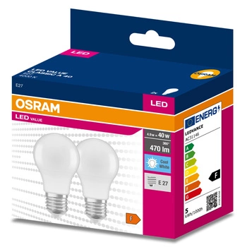 2x LED Lampe E27 A60 4,9W = 40W 470lm 4000K Neutral 200° OSRAM VALUE