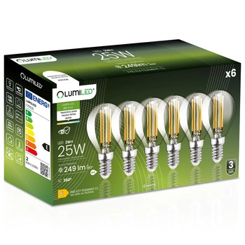 6x LED-Lampe E14 Ball P45 2W = 25W 249lm 4000K Neutral 360° FILAMENT LUMILED