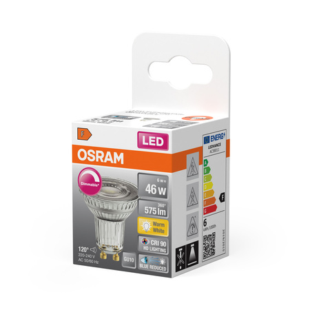LED PAR16 Reflektor GU10 6W = 46W 575lm 2700K Warm CRI90 120° Dimmbar SUPERSTAR Osram