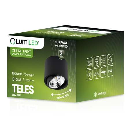 Halogen-Aufbauleuchte GU10, AR111 Aufbauspot 100mm beweglich Runde Tube Schwarz TELES LUMILED