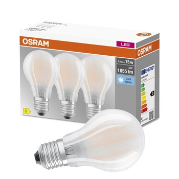 3x LED Lampen E27 A60 7,5W = 75W 1055lm 4000K Neutral 300° Filament OSRAM BASE