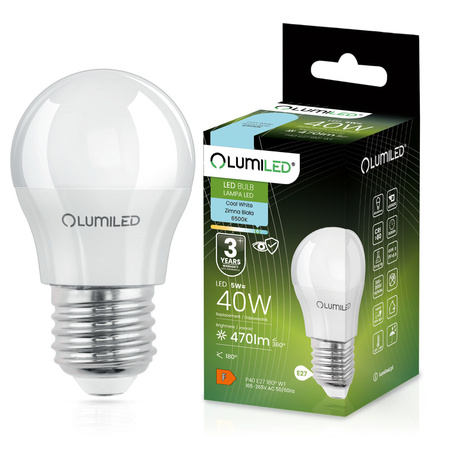 LED-Lampe E27 P40 5W = 40W 470lm 6500K Kalt 180° LUMILED