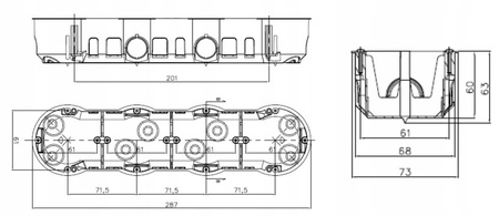 Vierfach-Elektrokasten PK60 tief für Regips-Gipsplatten + PAWBOL-Schrauben