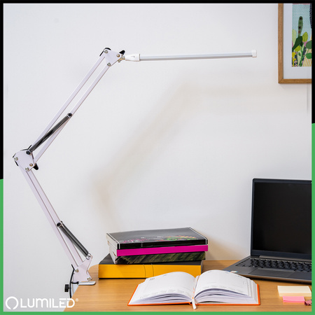 Schreibtischlampe LED 12W, Zeichentisch-Schreibtischlampe mit Tischklemme CCT USB Dimmbar Weiß COSMI LUMILE