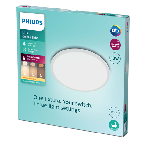 LED-Deckenleuchte SUPERSLIM 18W 2700K 30cm IP44 Dimmbar Weiß PHILIPS